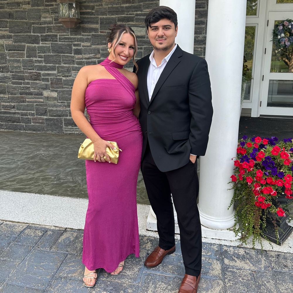 Pink Magenta Halter Maxi Dress scarf from Shein